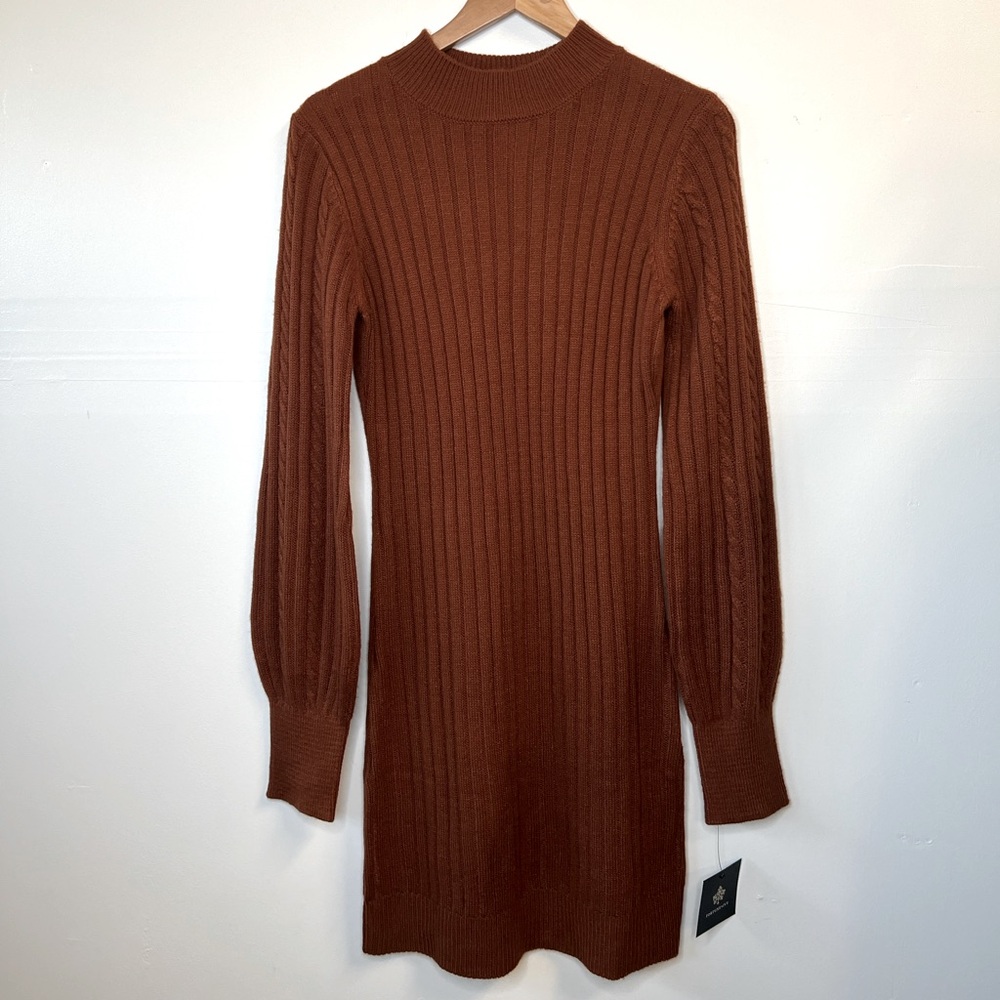NWT Fortune + Ivy Knit Mock Neck Brown Dress, M